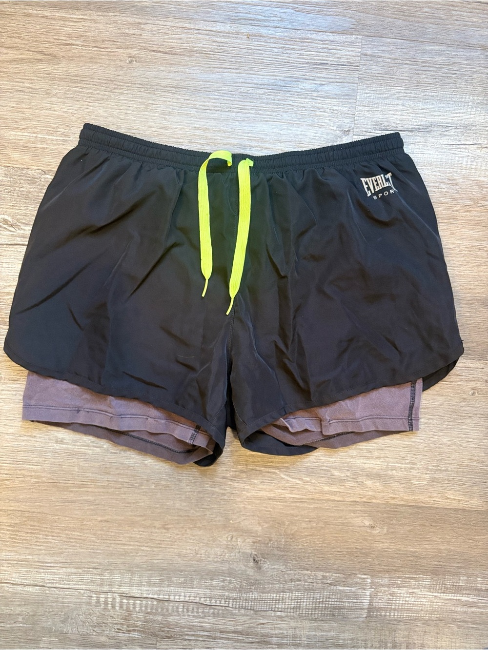 Everlast Black Athletic Shorts with Neon Yellow Drawstring